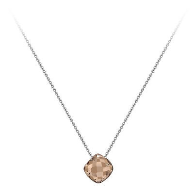 Pre-owned Jewelco London 18ct White Gold Smokey Quartz Square Cushion Slider Necklace 18"
