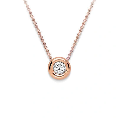 Pre-owned Jewelco London 18ct Rose Gold Diamond Donut Bezel Slider Solitaire Necklace 18"