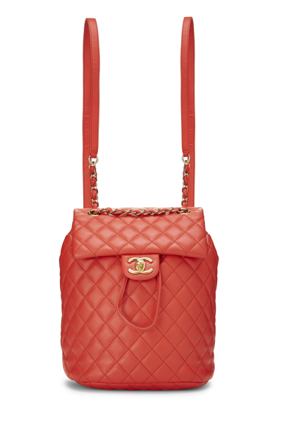 Pre-owned Chanel Red Quilted Lambskin Urban Spirit Backpack Small