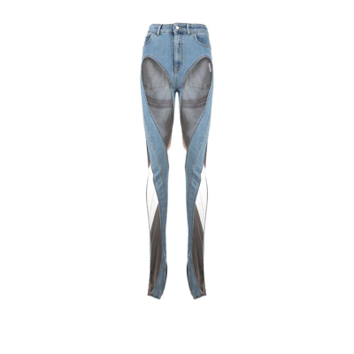 Mugler Blue Spiral Mesh-panelled Skinny Jeans