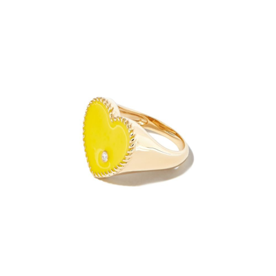 Yvonne Léon 9k Yellow Gold Diamond Heart Signet Ring