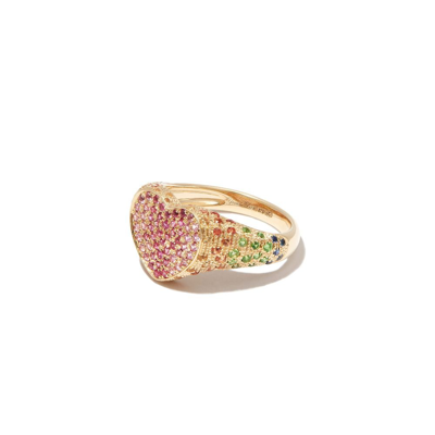 Yvonne Léon 9k Yellow Gold Heart Diamond Mini Signet Ring