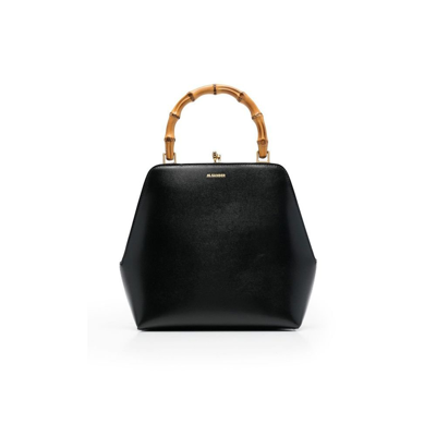 Jil Sander Black Goji Frame Small Leather Tote Bag