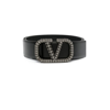 Valentino Black Vlogo Signature Crystal Embellished Leather Belt In Black