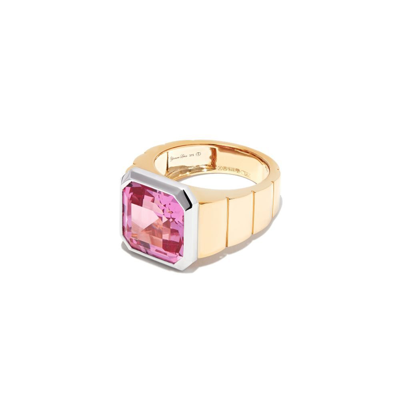 Yvonne Léon Yellow And White Gold Corundum Signet Ring In Pink