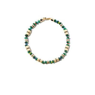 Luis Morais 14k Yellow Gold Diamond And Malachite Beaded Bracelet