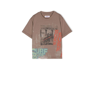 Erl Kids' Brown Surf Print Cotton T-shirt