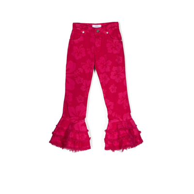 Erl Kids' Floral Flared Jeans In Pink