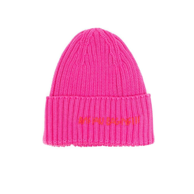 Ruslan Baginskiy Pink Logo Ribbed Knit Beanie Hat