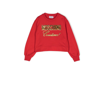 Moschino Kids' Red Logo Cropped Cotton Sweatshirt