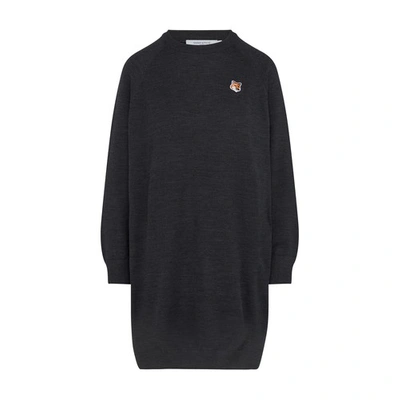 Maison Kitsuné Fox-patch Knitted Jumper Dress In Anthracite Melange