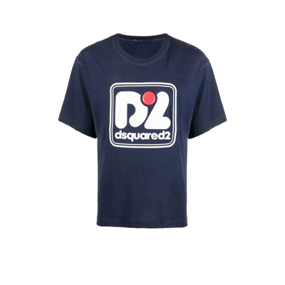 Dsquared2 Navy Logo Print T-shirt In Blue