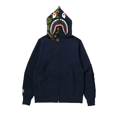 Pre-owned Bape Detatchable Shark Full Zip Hoodie 'navy' In Blue