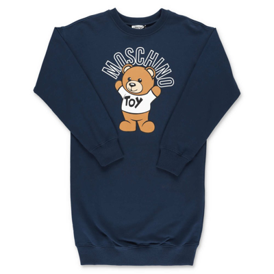Moschino Kids' Teddy Bear Navy Blue Cotton  Sweatshirt Dress