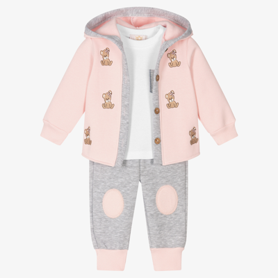 Caramelo Babies' Girls Pink & Grey Tracksuit Set