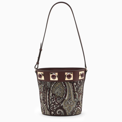 Etro Burgundy Bucket Bag With Paisley Embroidery In Multicolor