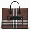 BURBERRY FREYA MEDIUM TOTE BAG WITH A TARTAN PATTERN AND LEATHER INSERTS