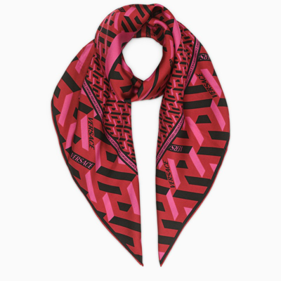 Versace Red And Fuchsia La Greca Scarf