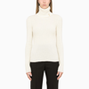 Saint Laurent Ribbed Turtleneck Pullover In Cream Wool And Cashmere In Multicolor