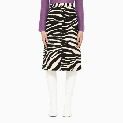Dries Van Noten Zebra-patterned Chenille Midi Skirt In White,black