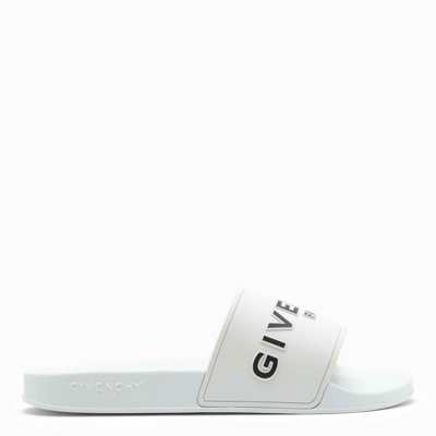 Givenchy White Slide Slippers With Logo
