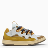 Lanvin White/ocher Leather Curb Sneakers In White