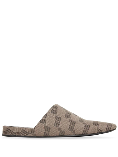 Balenciaga Cosy Bb Jacquard Canvas Slippers In 3020 Dark Mink Gr