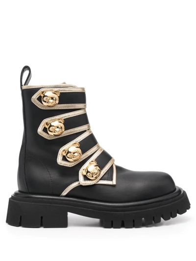 Moschino Side-buckle Ankle Boots In Black