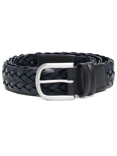 Canali Braided Leather Belt In Blue
