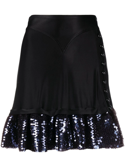 Paco Rabanne Sequin-embellished Ruffle-hem Stretch-woven Mini Skirt In Black