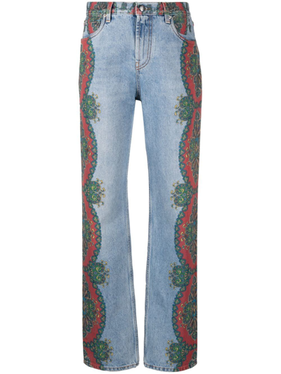 Damen Bekleidung Jeans Schlagjeans Etro Denim Bestickte Mid-Rise Flared Jeans in Orange 