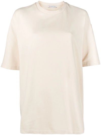 Moncler Crew-neck Cotton T-shirt In Neutrals