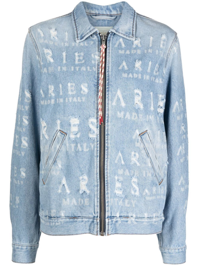 Aries Destroyed Jean Jacket In Blue