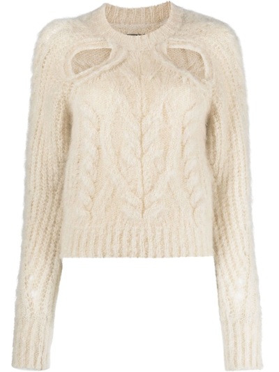Isabel Marant Palima Cutout Cable-knit Mohair-blend Sweater In Beige