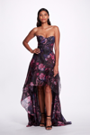 MARCHESA NOTTE HIGH-LOW STRAPLESS GOWN