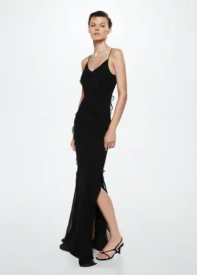 Mango Chiffon Ruffle Dress Black | ModeSens