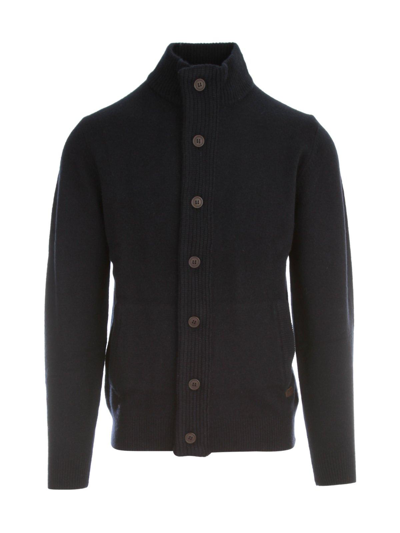 Barbour Logo Patch Knitted Cardigan In Navy