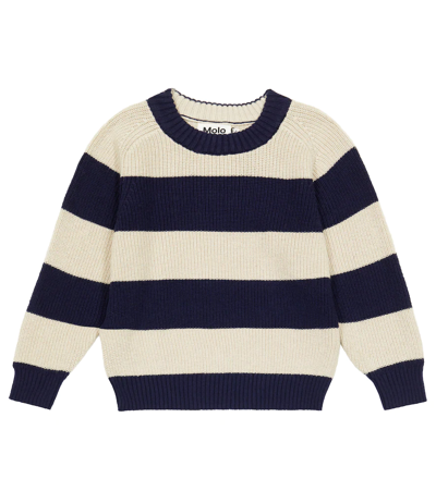 Molo Babies' Bosse Striped Ribbed-knit Cotton-blend Sweater In Galaxy Stripe