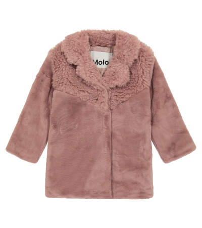 Molo Kids' Haili Faux Fur And Faux Shearling Coat In Powder Rose