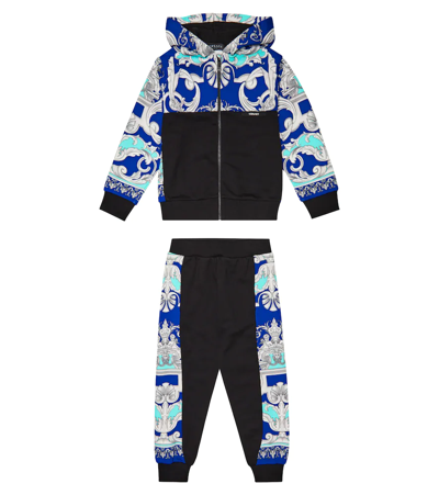 Versace Kids Baroque-print Panelled Cotton Tracksuit (6 Years) - Black