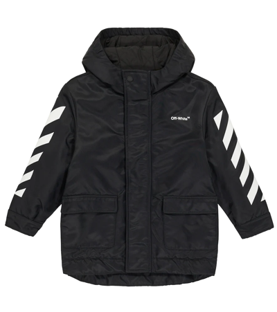 Off-white Kids' Logo-print Parka Jacket In Black White