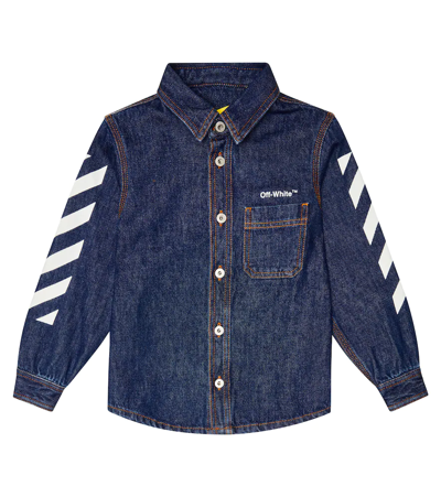 Off-white Kids' Logo Denim Shirt Jacket In Medium Blue Whi