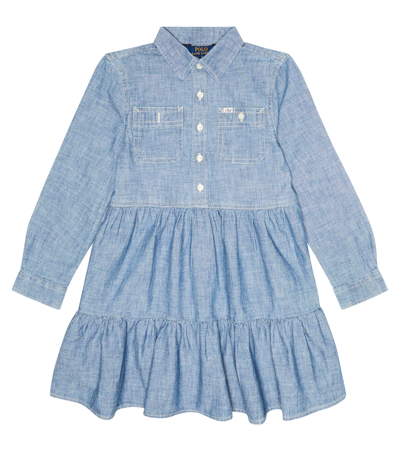 Polo Ralph Lauren Kids' Cotton Chambray Shirt Dress In Medium Blue Wash