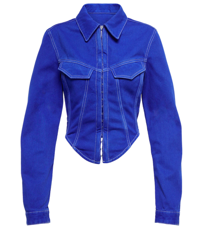 Dion Lee Cotton Denim Corset Jacket W/ Hooks In Blue-med