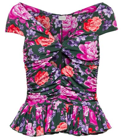 Magda Butrym Off-shoulder Peplum Floral Blouse In Green Print