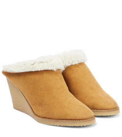 Isabel Marant Takita 90 Shearling-lined Suede Wedge Mules In Beige