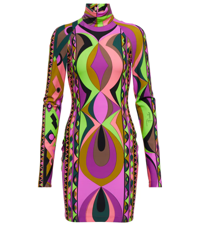 Pucci Abstract-print High-neck Dress - Women's - Polyamide In Pink