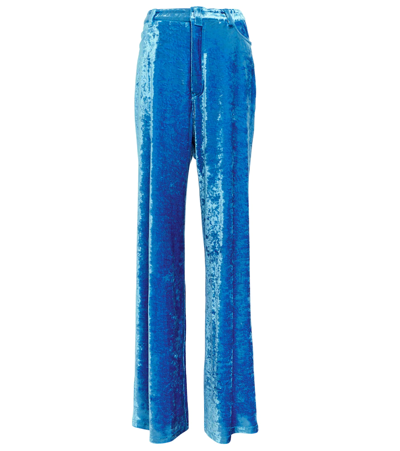 Balenciaga Crushed Velvet Wide-leg Trousers In Blue