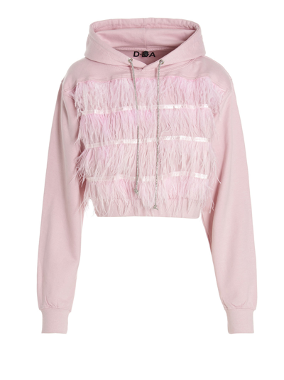 Dea Feather Cropped Hoodie In Pink