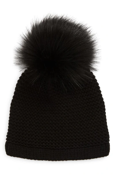 Kyi Kyi Wool Blend Beanie With Faux Fur Pom In Black/multi